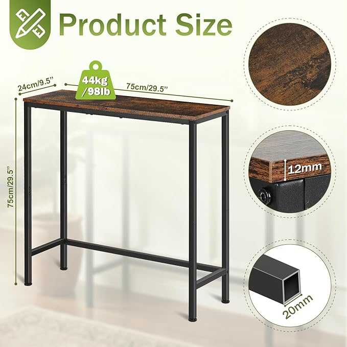 Sturdy Console Table with 98 lb Capacity, Stable Wobble-Free Design
