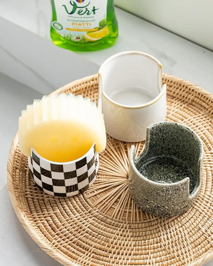 Sponge Holder for Kitchen Sink, Ceramic Dish Sponge Drying Caddy Scrubby Daddy