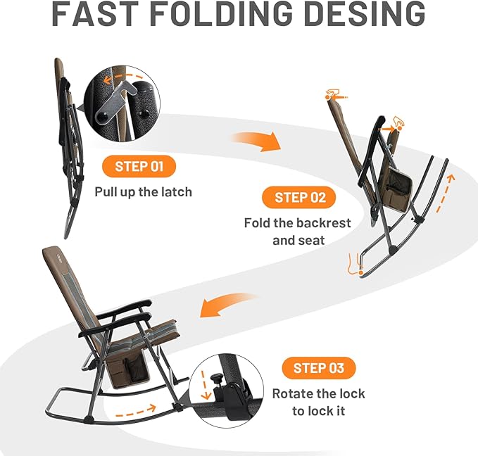 TIMBER RIDGE Outdoor Folding Rocking Chair, Hard Armrests