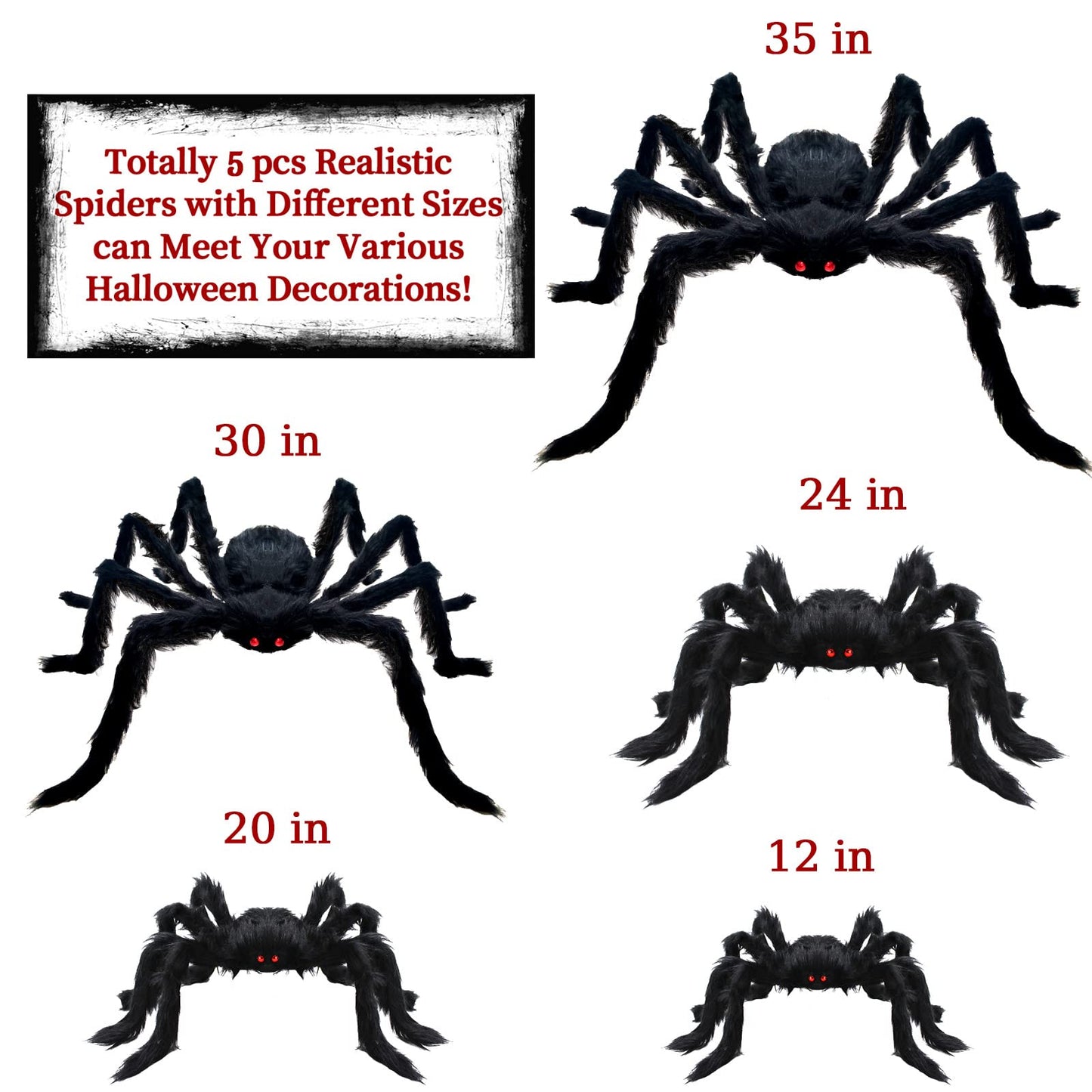 CH HAICHENG 5 Pcs Halloween Spiders Decorations, Realistic Spiders Halloween Decor Indoor Outdoor