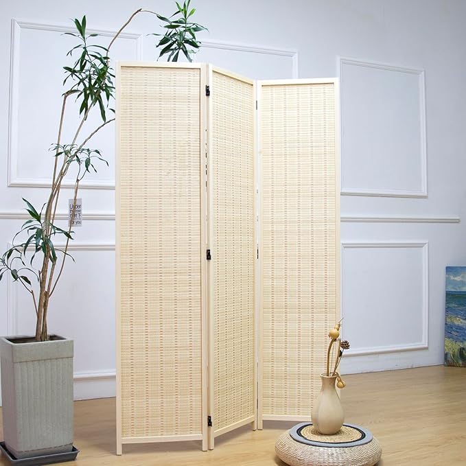 Furnnylane 3 Panel Room Divider and Folding Panel Screen, Bamboo Panel Divider