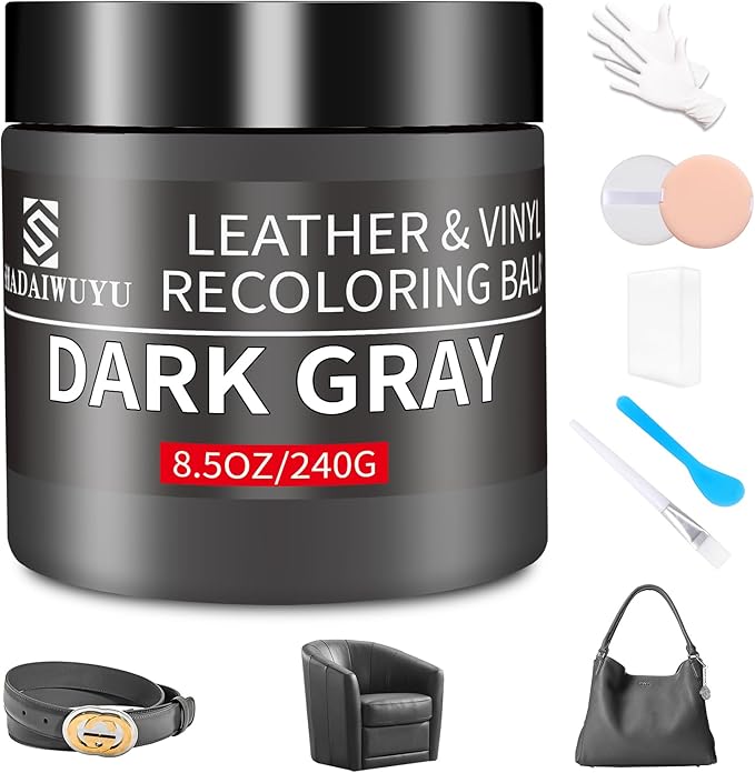 Leather Recoloring Balm, 8.5oz Leather Color Restorer, Dark Gray Leather Repair