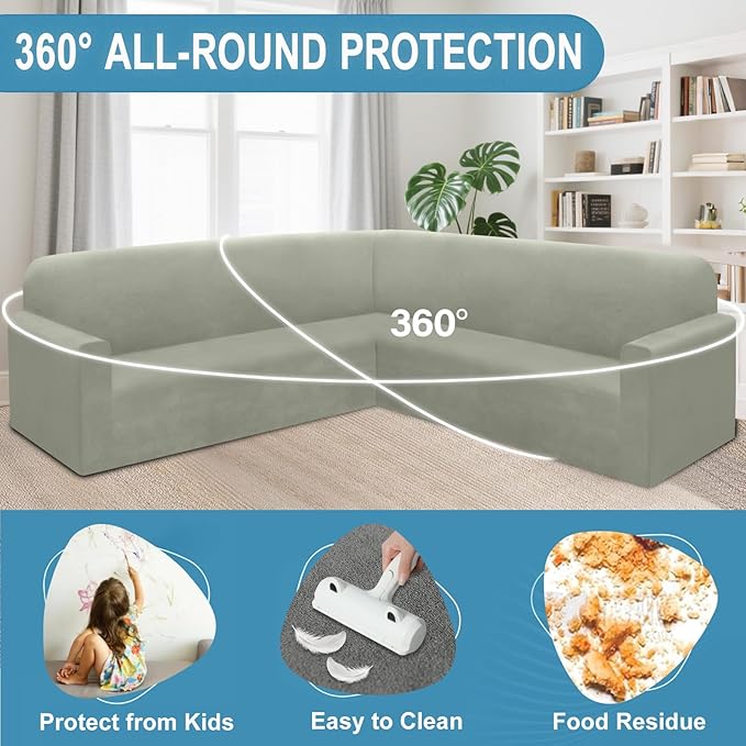 HDCAXKJ Corner Sectional Couch Covers Velvet Stretch L Shape Sofa Cover Soft