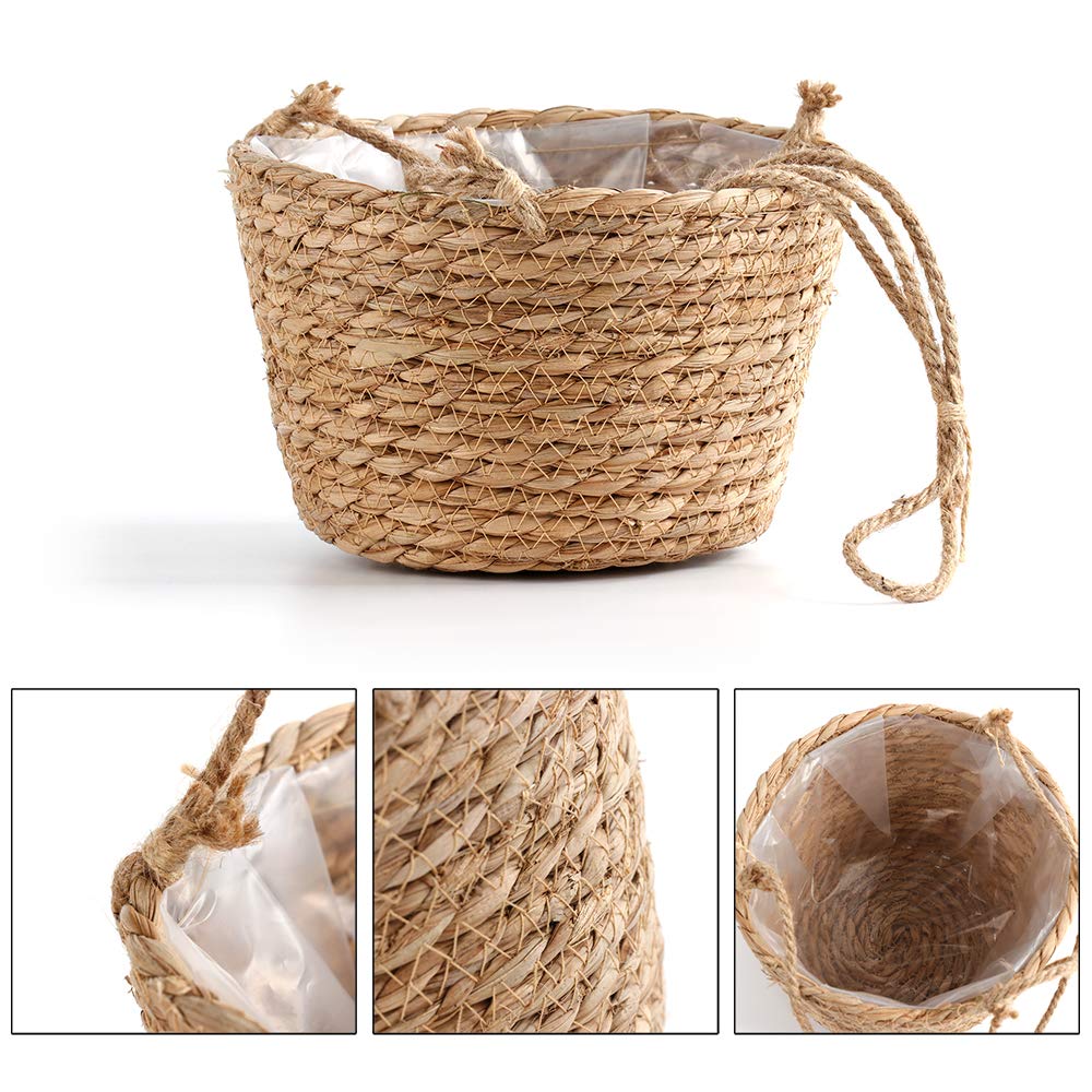 HAOHIZE Hanging Planters for Indoor Plants, Hanging Planter with Jute Rope Woven Hanging Flower Pots Hanging Plant Holder Hanging Basket Retro Style Straw Basket for Office Party (1 Pack)