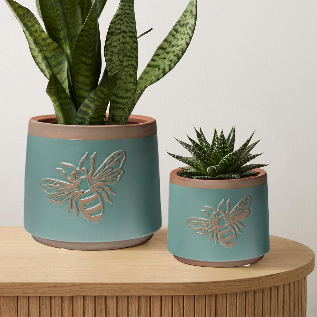 YBX Terracotta Pots with Drainage Holes, Bee Decor, Planter for Indoor Plants, Flower Pots Indoor Succulent, Herbs, Snake Plants (Turquoise, 6+4 Inch)