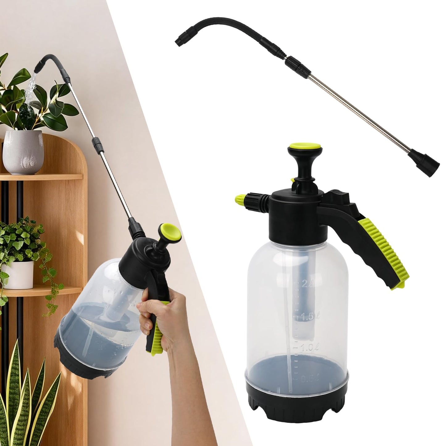 Handheld Pump Sprayer for Hanging Plants with 24.4" Long Spout, Watering Bottle Sprayer for Watering Hanging Plant Basket, Hard to Reach High Plant for Indoor or Garden 2L(0.5Gal)
