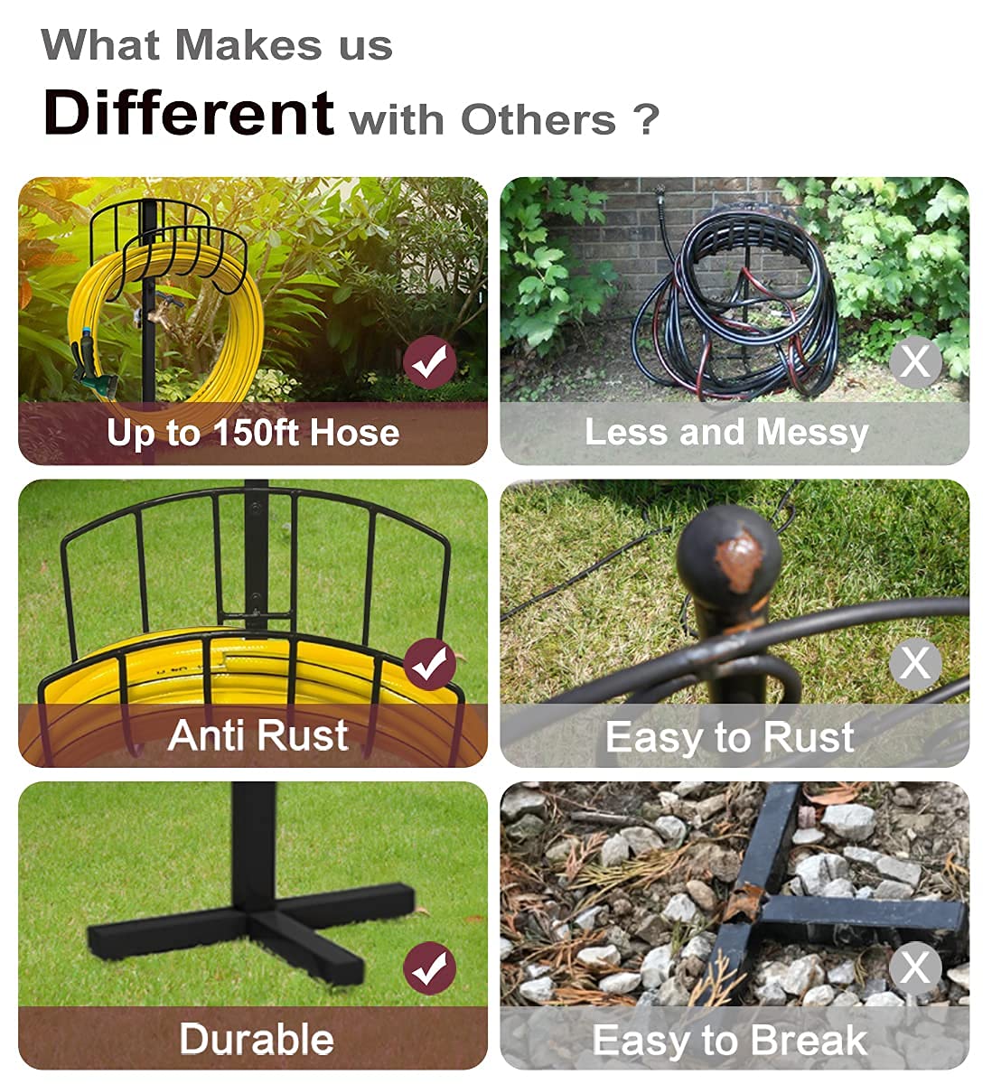 Artigarden Freestanding Garden Hose Holder Stake with Brass Faucet, Heavy Duty Metal Water Pipe Storage Stand Rack for Outdoor