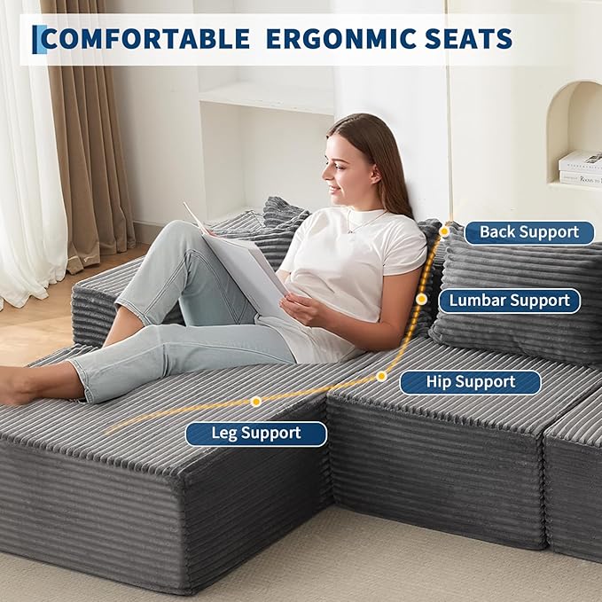 Hetoy Oversized L Shape Modular Sofa, Soft Modular Sectional Couch