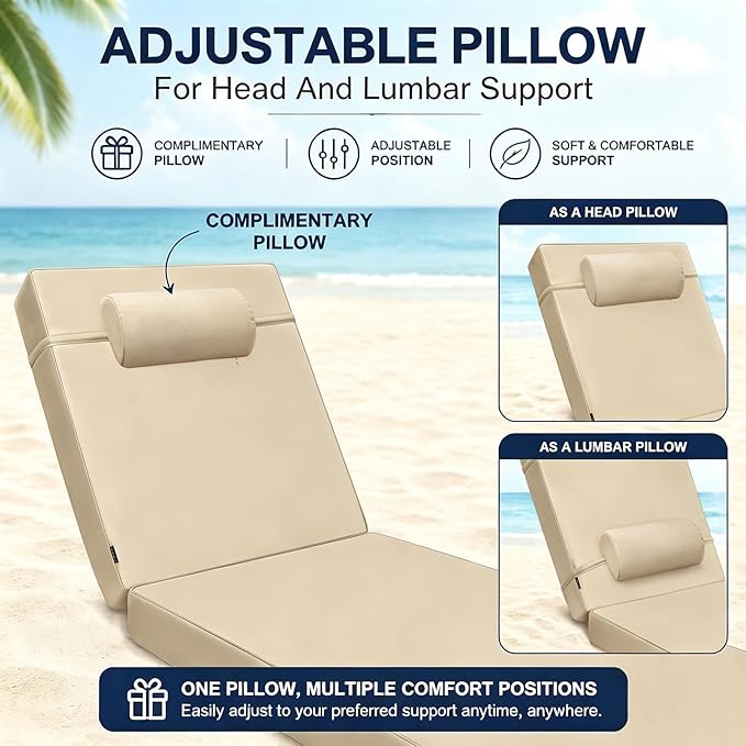 Chaise Lounge Cushion for Outdoor Furniture, Waterproof, Fade-Resistant and