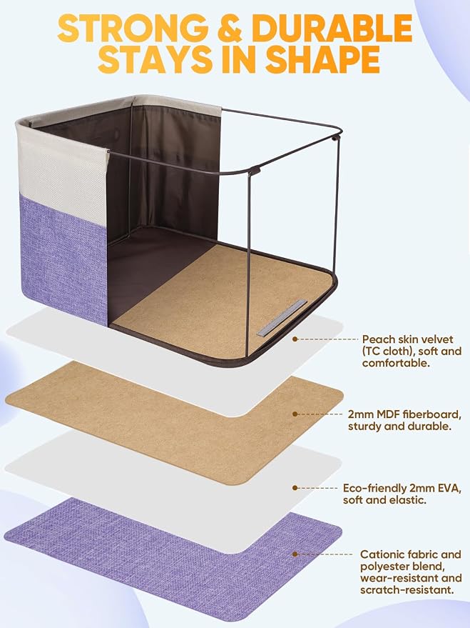 BALEINE 3 Pack Fabric Closet Storage Bins for Shelves, Linen Closet Organizers and Storage, Decorative Baskets for Organizing, Shelf, Clothes, Home, Office (Lavender, 15''x11''x9.5'')
