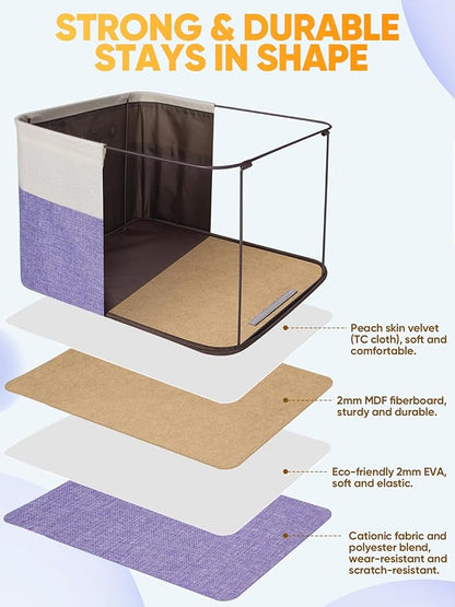 BALEINE 2 Pack Fabric Closet Storage Bins for Shelves, Linen Closet Organizers and Storage, Decorative Baskets for Organizing, Shelf, Clothes, Home, Office (Lavender, 17''x13''x10.5'')