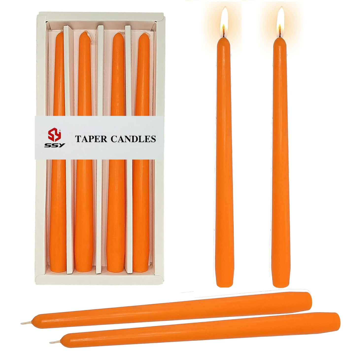 Pumpkin Orange Taper Candles Set of 4, 10 Inch Handmade Candle Stick, Unscented Candlesticks, Tapered Candles for Halloween Fall Table Decor Gift