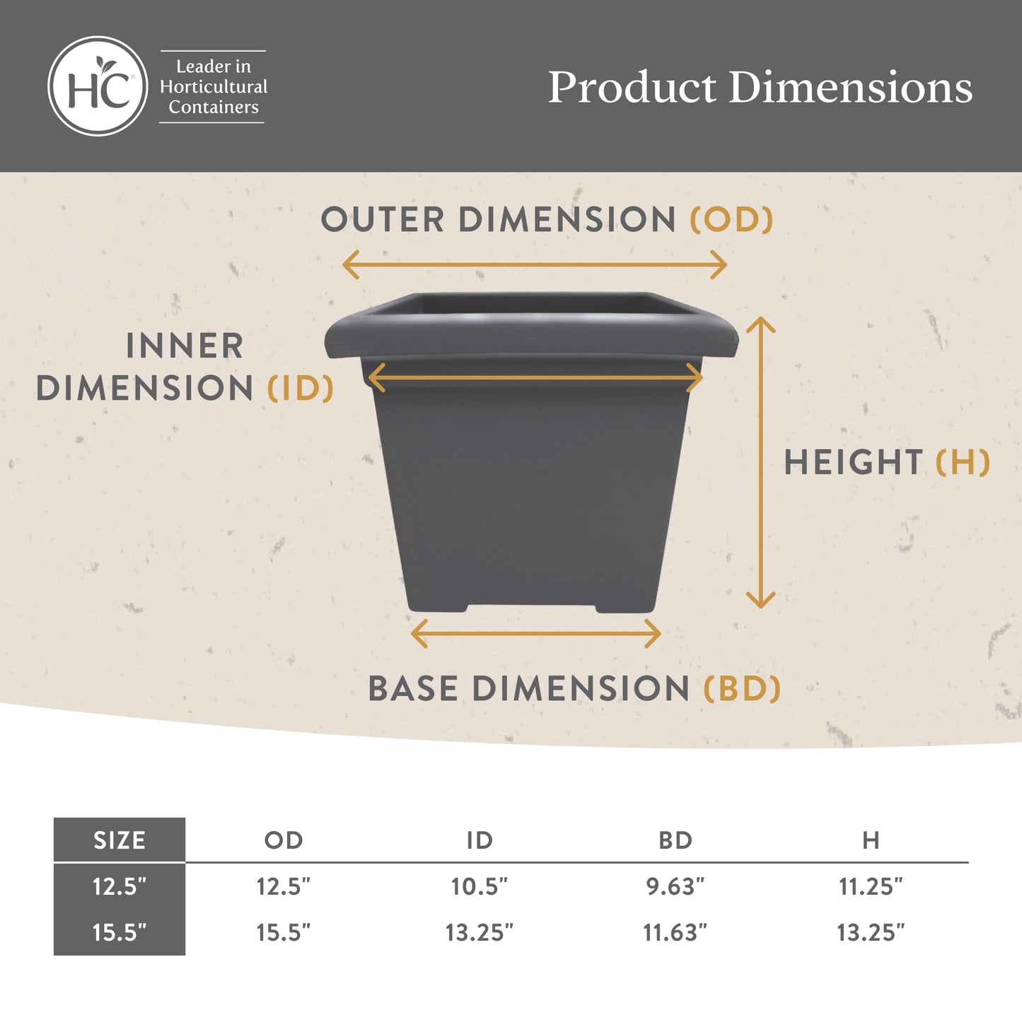 The HC Companies 15.5 Inch Accent Square Plant Pots with Drainage, Lightweight UV-Resistant Plastic Planters for Indoor & Outdoor Plants, 2-Pack Flower Pots for Garden, Office & Home Decor, Chocolate
