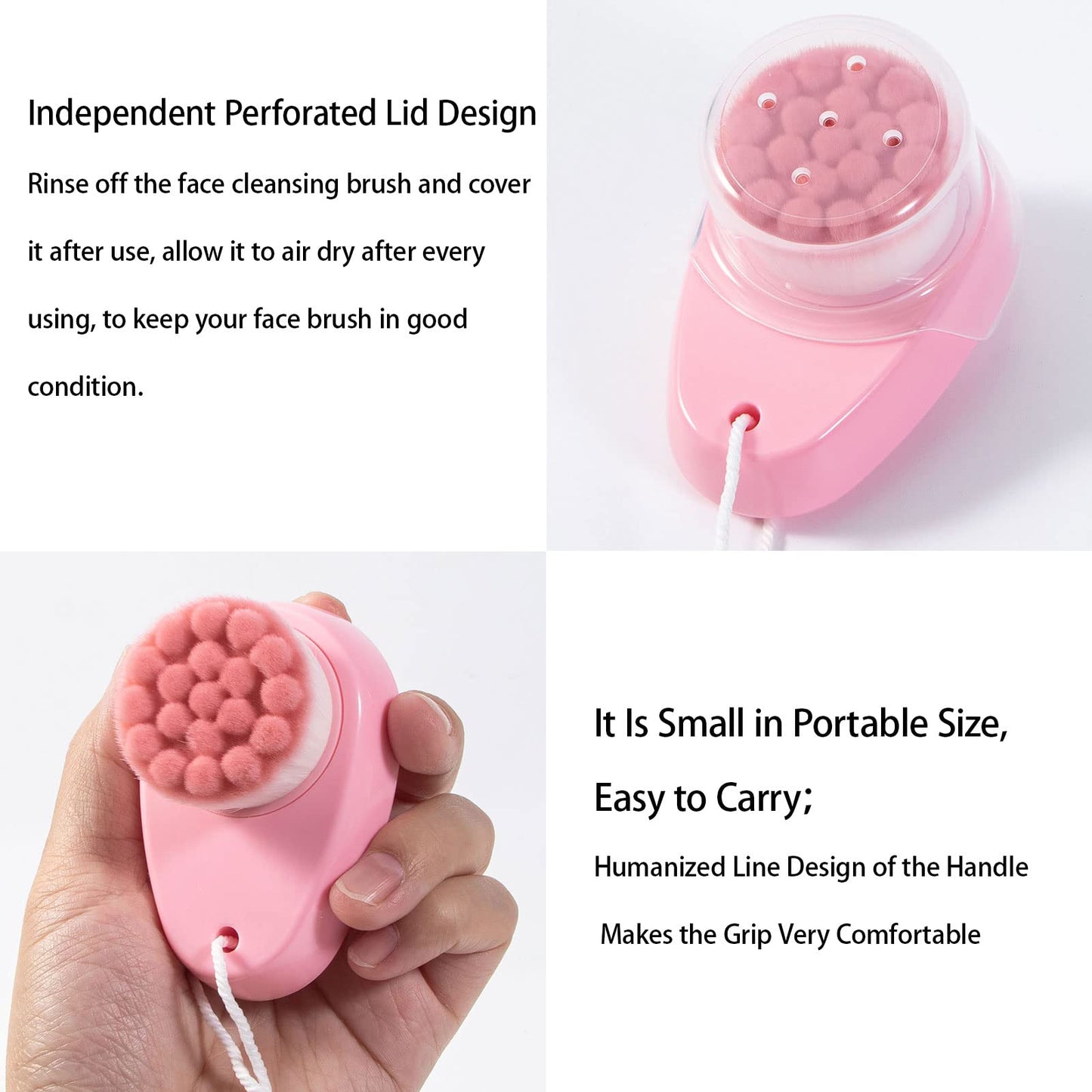 2 Pack Facial Cleansing Brush 2 in 1 for Face Exfoliation, Soft Bamboo Charcoal Microfiber Bristle Dual Face Silicone Scrubber Brush for Pore Deep Cleansing Skincare with Lid, Black+Gradient