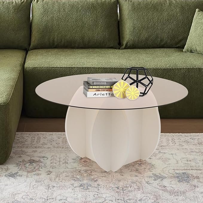 Round Glass Coffee Table for Living Room