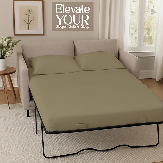 Sleeper Sofa Bed Sheet, 100% Cotton 400 Thread Count, 4 Piece Set, Deep Pocket
