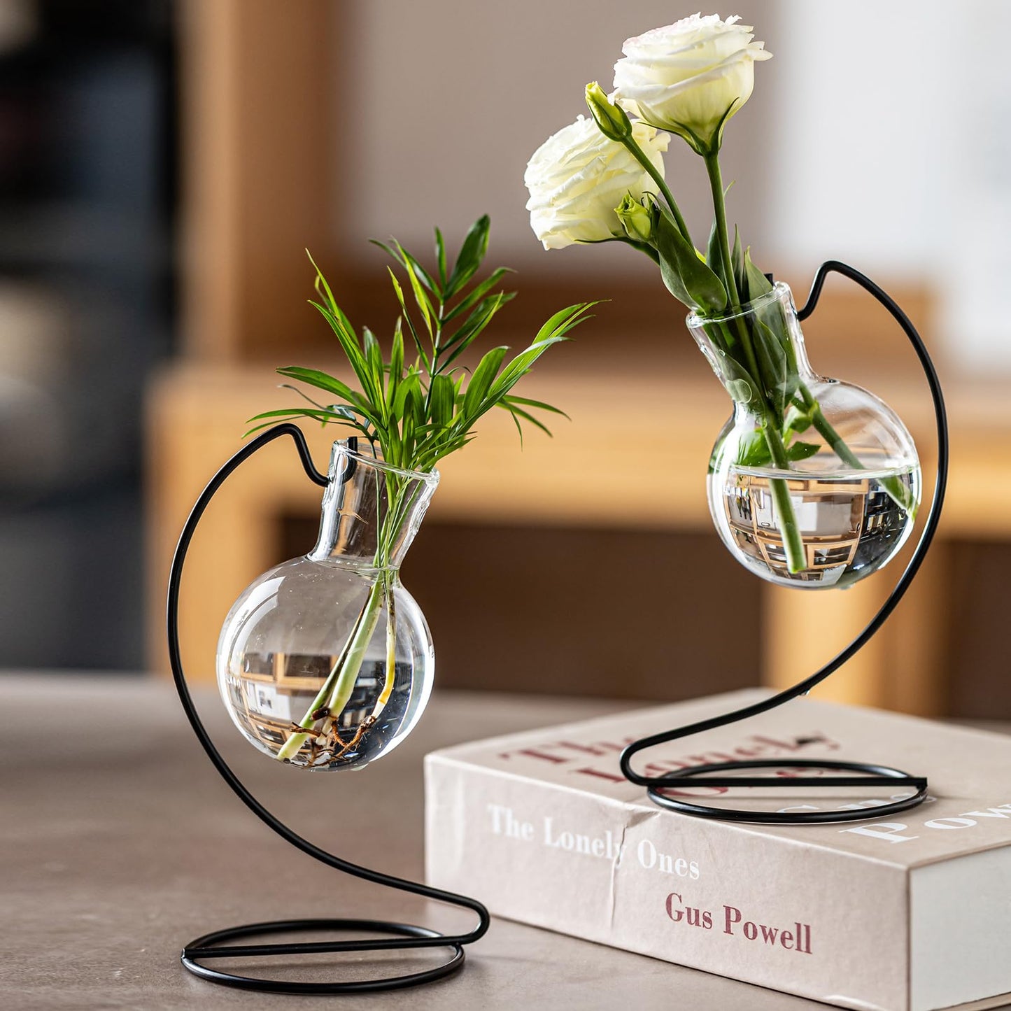 Desktop Glass Plant Propagation Station with Metal Stand,Tabletop Plant Terrarium,Hydroponics Vase for Propagating Hydroponic Office Garden Home Decor, for Weddings, Centerpieces (6)