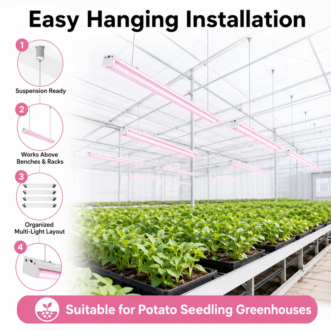 Grow Lights for Indoor Plants Full Spectrum Grow Lights for Seed Starting,4FT Plant Light for Indoor Plants,252W(6x42W 1400W Equivalent) Linkable Design,Greenhouse,Pinkish White,6 Pack