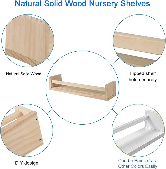 JORIKCHUO Nursery Book Shelves, Kitchen Spice Rack, or Rustic Wall Mounted
