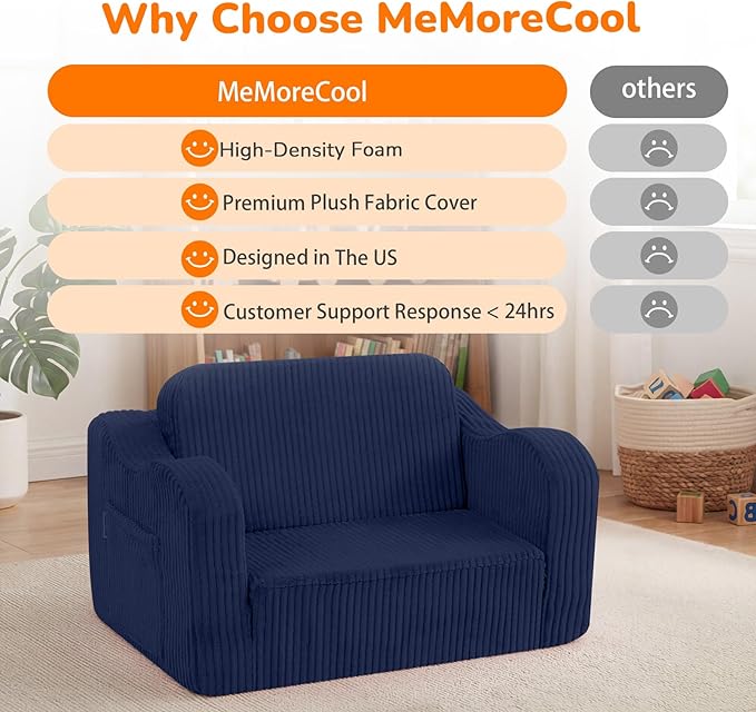 MeMoreCool Toddler Corduroy Chair – 2-in-1 Foldable Sofa Bed, Lightweight &