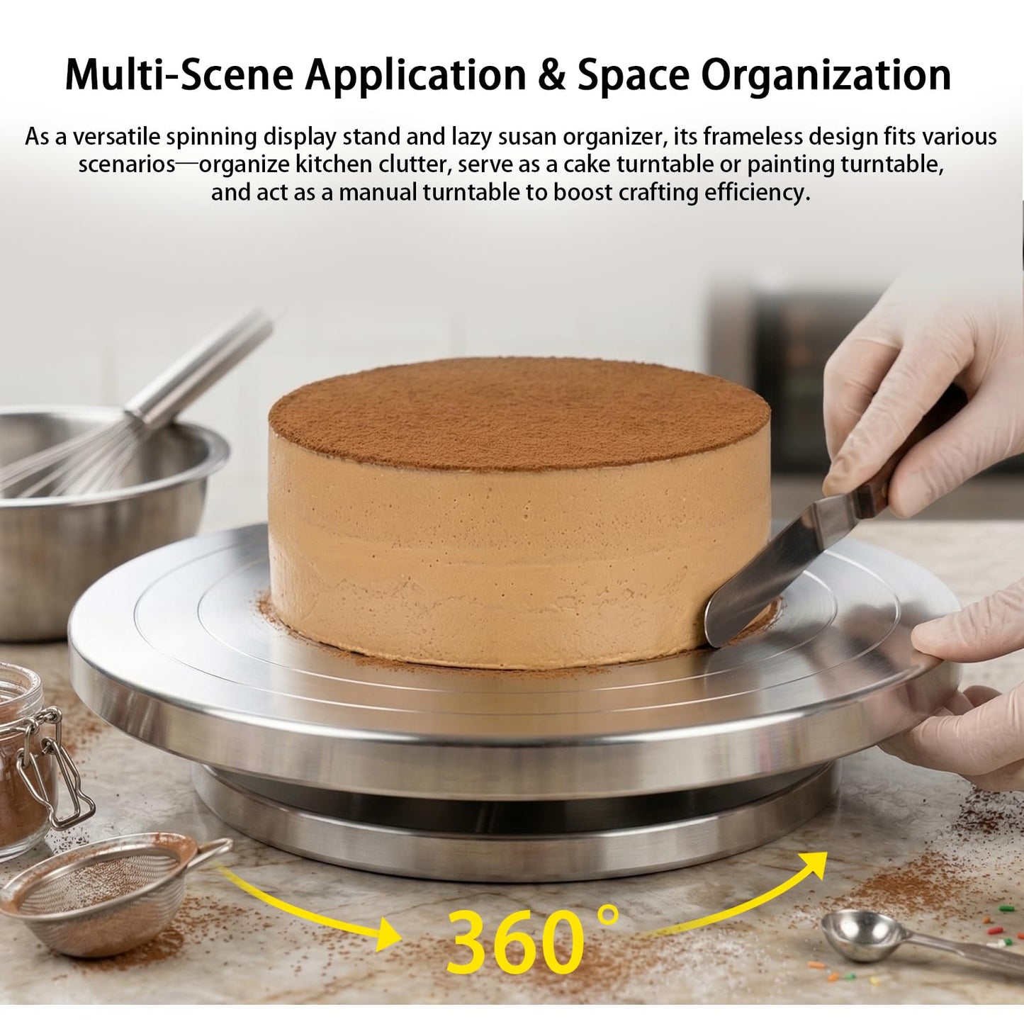 Qiaoxingai 12 Inch Heavy Duty Lazy Susan Turntable, 360° Smooth Rotating Dual Surface Metal Turntable for Kitchen Counter,Cake Decorating, Craft, Display – Aluminum Alloy Spinning Tray