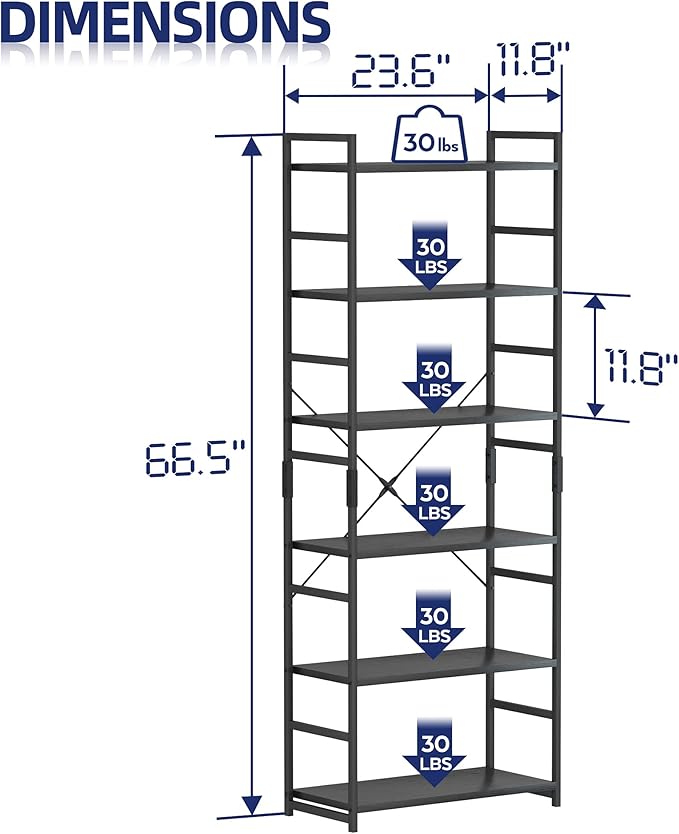 NUMENN 6 Tier Bookshelf, Tall Bookcase Shelf Storage Organizer, Modern Book
