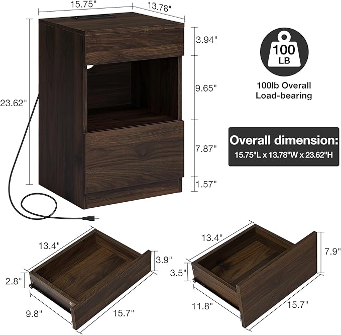 HOMMPA Open Shelf LED Nightstand