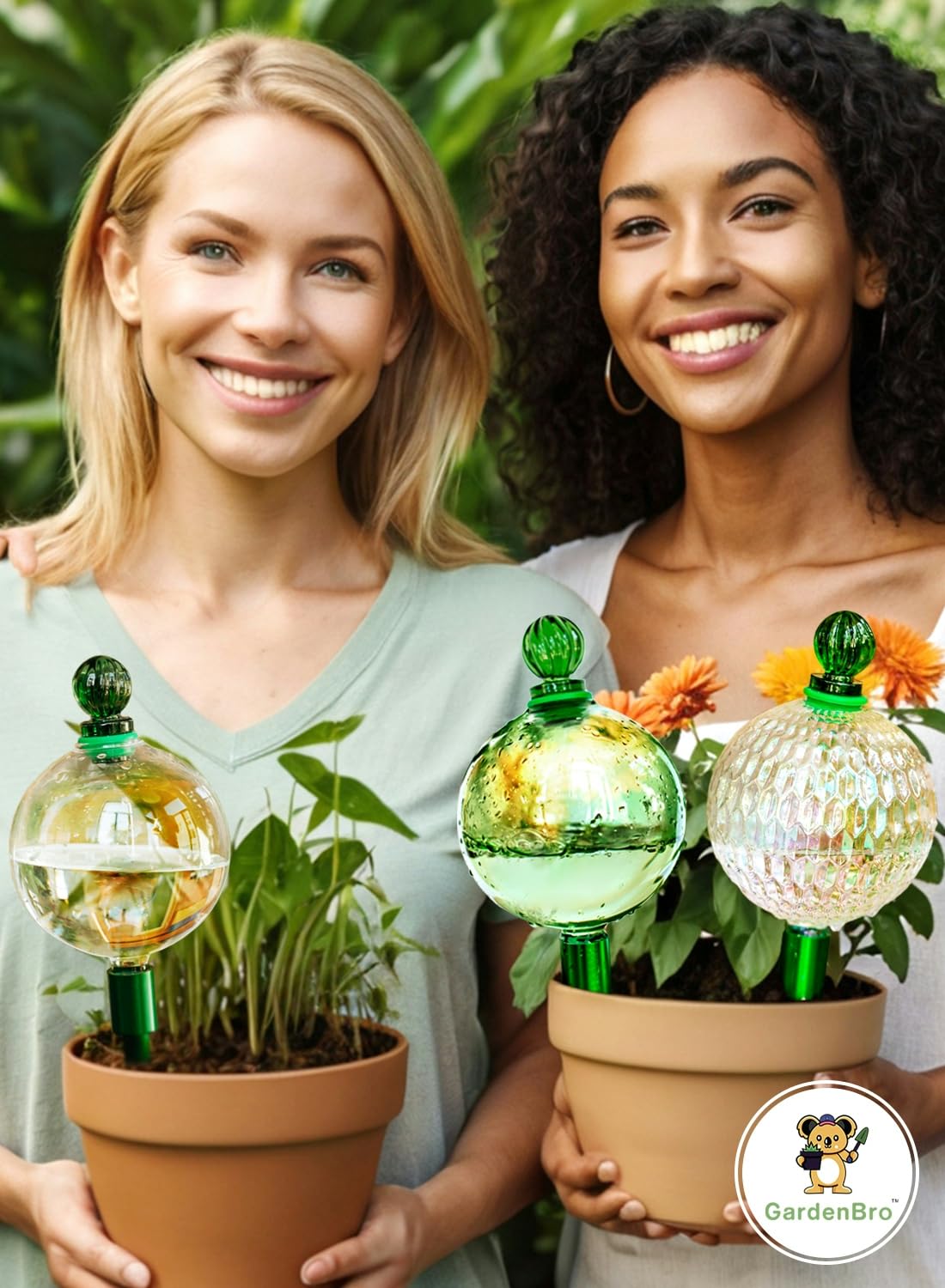 3pcs 16 Oz Plant Watering Globes for Indoor Plants with Metal Self Watering Planter Insert - Premium XL Glass Hand-Blown Globes - Automatic Plant Waterer Indoor, Gift Idea for Gardeners [3 Globes]