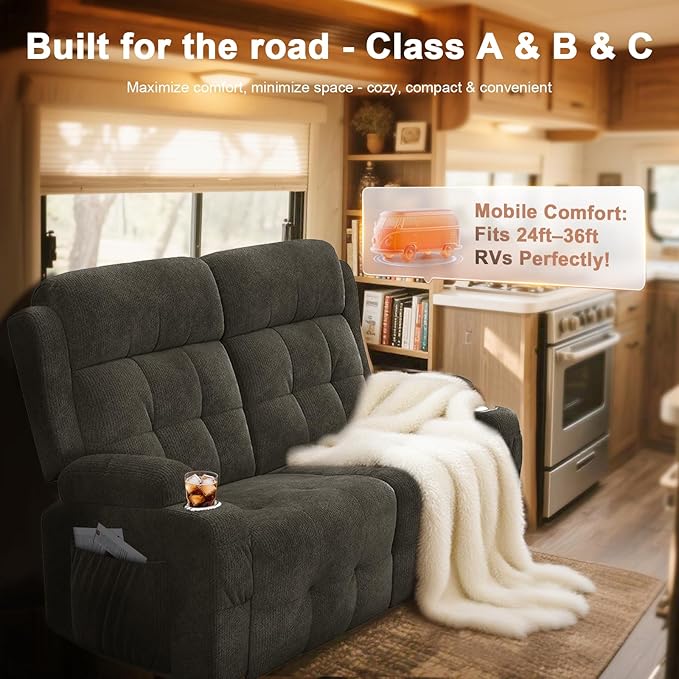 Reclining Loveseat, 55.1" RV PU Leather Wall Hugger Recliner Love Seats Sofa