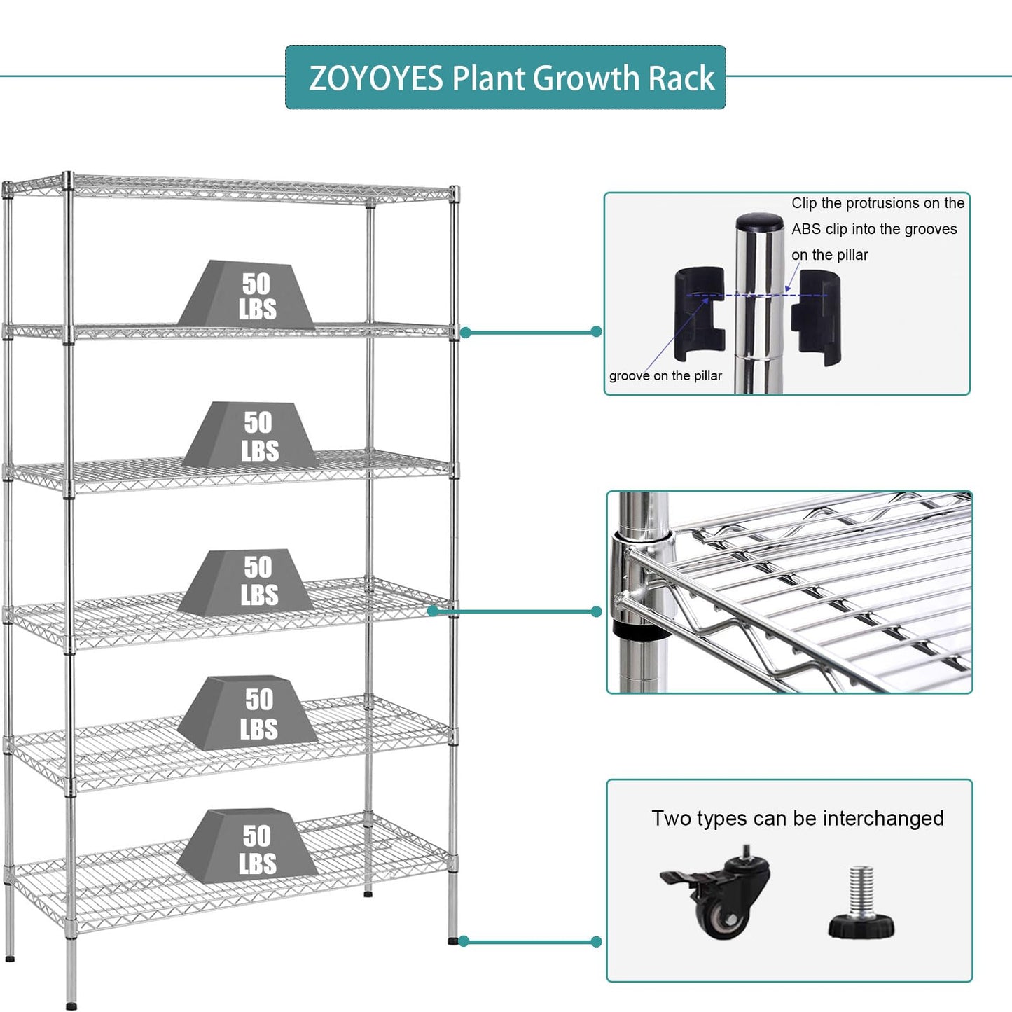 ZOYOYES Indoor Greenhouse 6-Tier Plant Rack with Cover, 5 T8 Grow Lights, Thermometer & Timer – Seedlings, Flowering, Herbs & Vegetables, Indoor Gardening, Easy Assembly 30" W x 14" D x 72" H