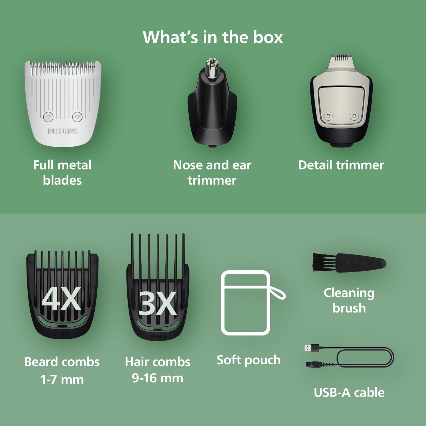 Norelco Philips Multigroom 3000 Series, All-in-One Trimmer, Beard Trimmer and Hair Clipper, 15-Piece Men's Grooming Kit for Head, Beard, Face, Nose, Ears, No Blade Oil Needed, Soft Pouch, MG3770/40