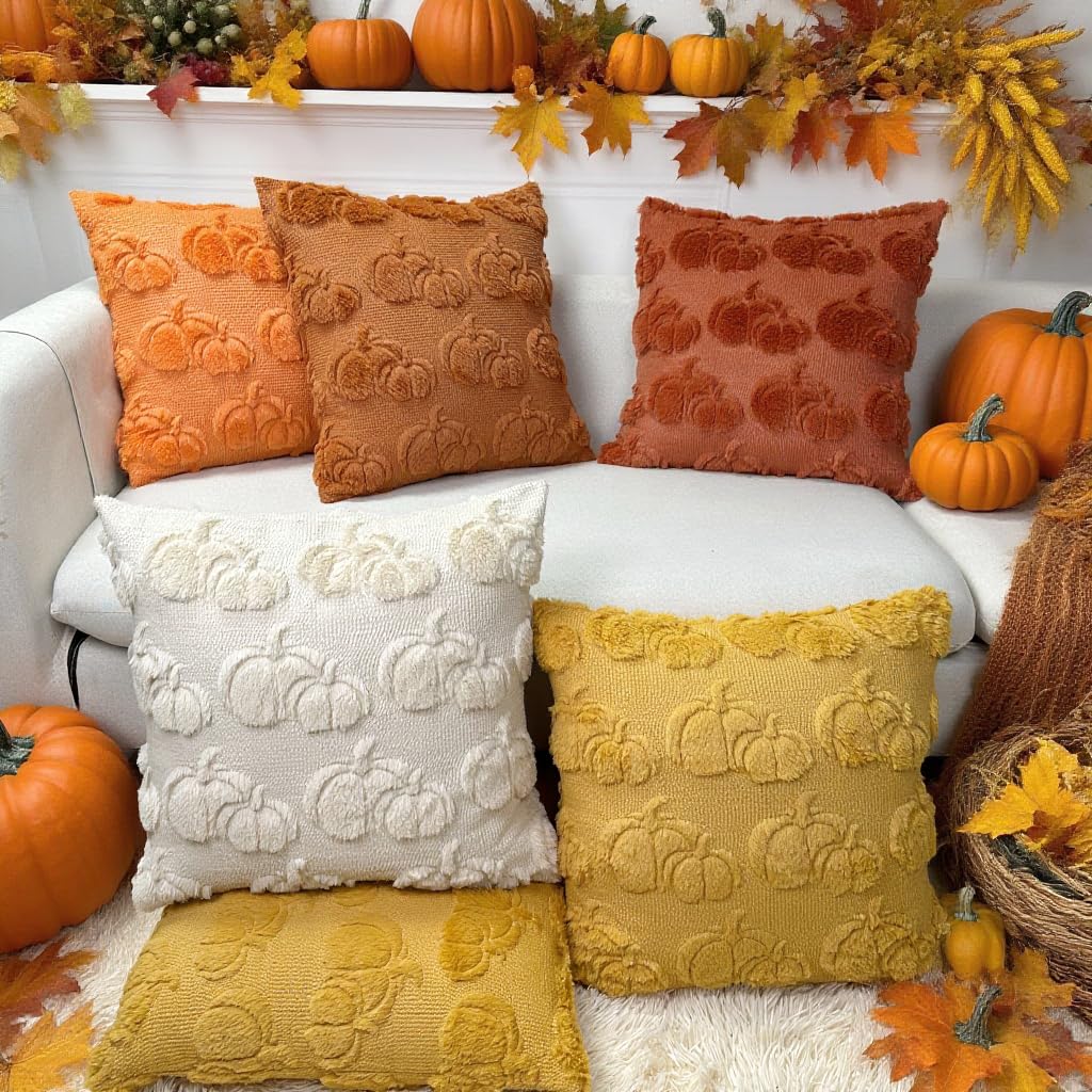 Booque Valley Fall Decorative Pillow Covers Set of 2 Soft Fluffy Faux Fur Wool Rust Pumpkin Throw Pillowcases for Autumn Halloween Farmhouse Home Decor, 20 x 20 inch, Terracotta