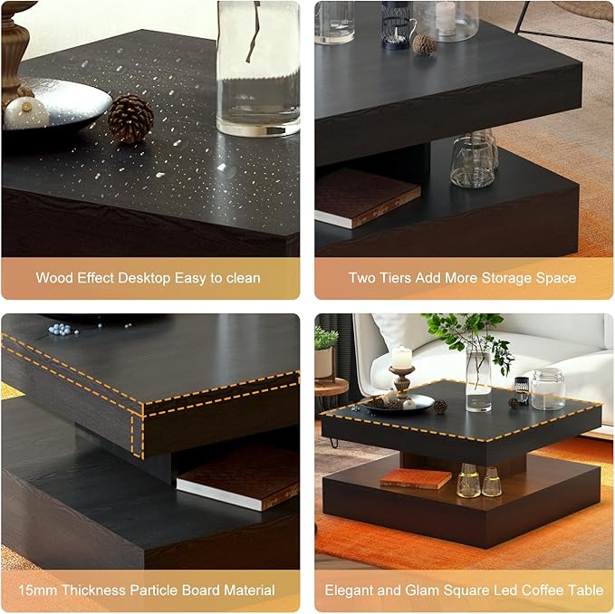 HedoAjim Black Led Coffee Table