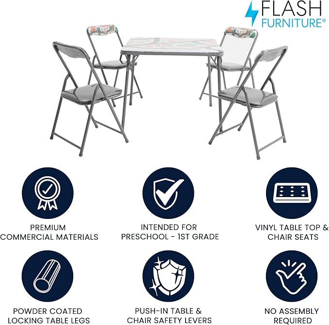 Flash Furniture Mindy Kids 5-Piece Folding Square Table and Chairs Set