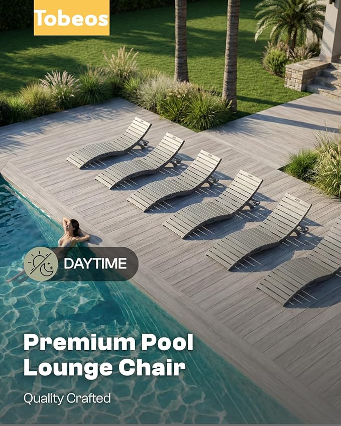 Folding HDPE Pool Lounge Chairs Set of 4, Pre-Assembled Outdoor Chaise Lounge