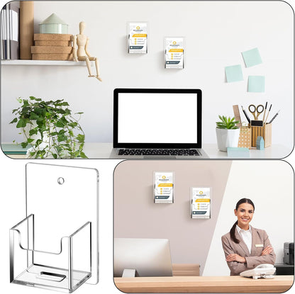 Chunful 3 Pcs Wall Mount Business Card Holder 3.75 x 2.75 x 1.25 Inch Vertical Clear Acrylic Card Display Rack Single Pocket Organizer Pre Drilled Plastic Display Stand for Home Office(Classic Style)