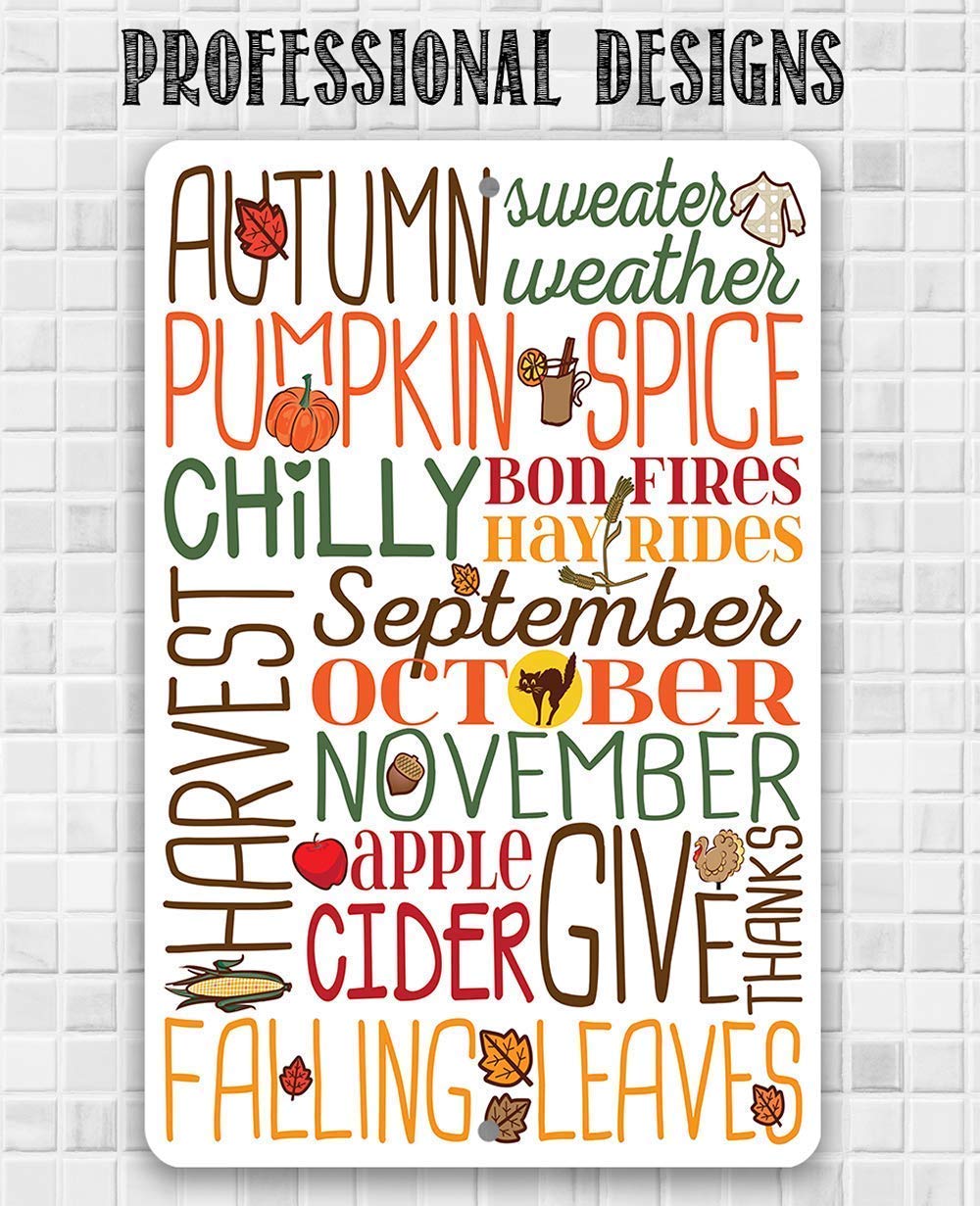 Sweater Weather Pumpkin Spice Metal Sign - Fall and Halloween Home Decor, Autumn Leaves Porch Display, Thanksgiving Season Wall Art Plaque - 8x12 Inch Indoor Outdoor Durable Tin Poster
