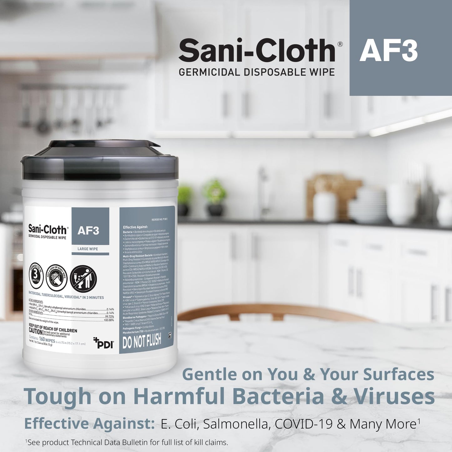 Sani-Cloth AF3, Surface Disinfecting Wipes, Fragrance Free, Alcohol-Free, Large Canister, 160 Wipes