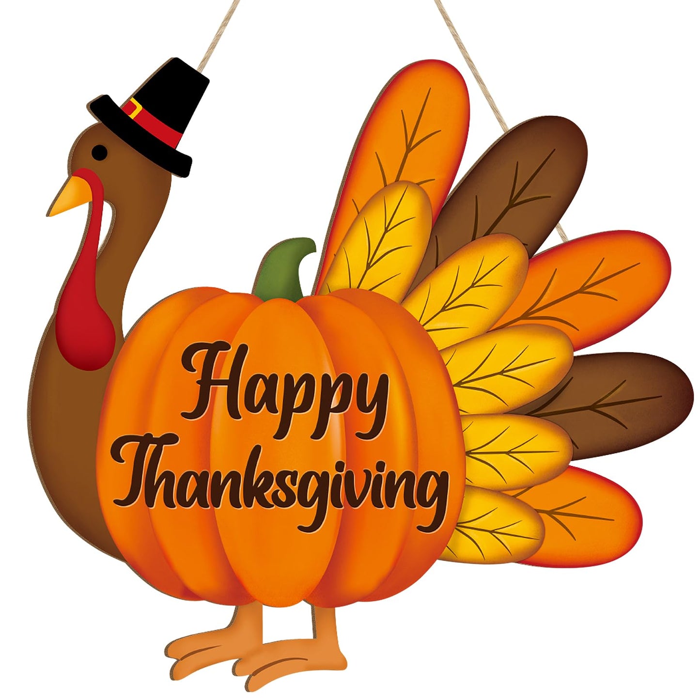 Thanksgiving Decoration Wooden Turkey Pumpkin Door Wreath for Front Door Sign Wall Signs, Thankful Blessed Grateful Pumpkin Sign Hanging for Fall Autumn Harvest Home Halloween Decoration