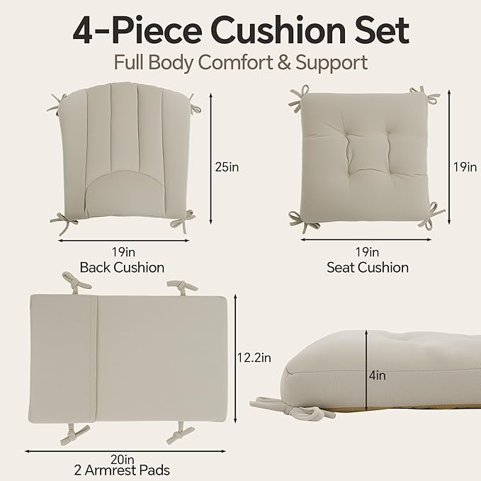 BALAPET Wingback Rocking Chair Cushion Set of 4, Ergonomic High Back Cushion