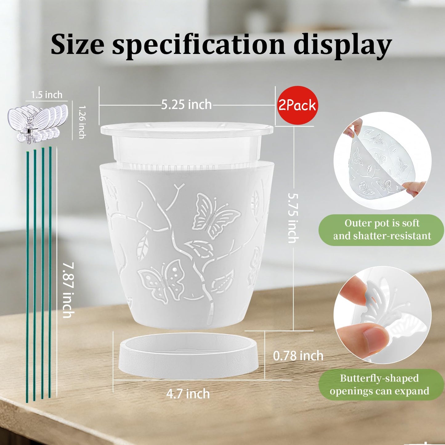 LinyAlmY 2Pack Cutouts Orchid Pots for Indoor Plants,5.75 Inch Clear Small Orchid Pots with Holes for Repotting Kit,Macetas para Orqudeas(White)