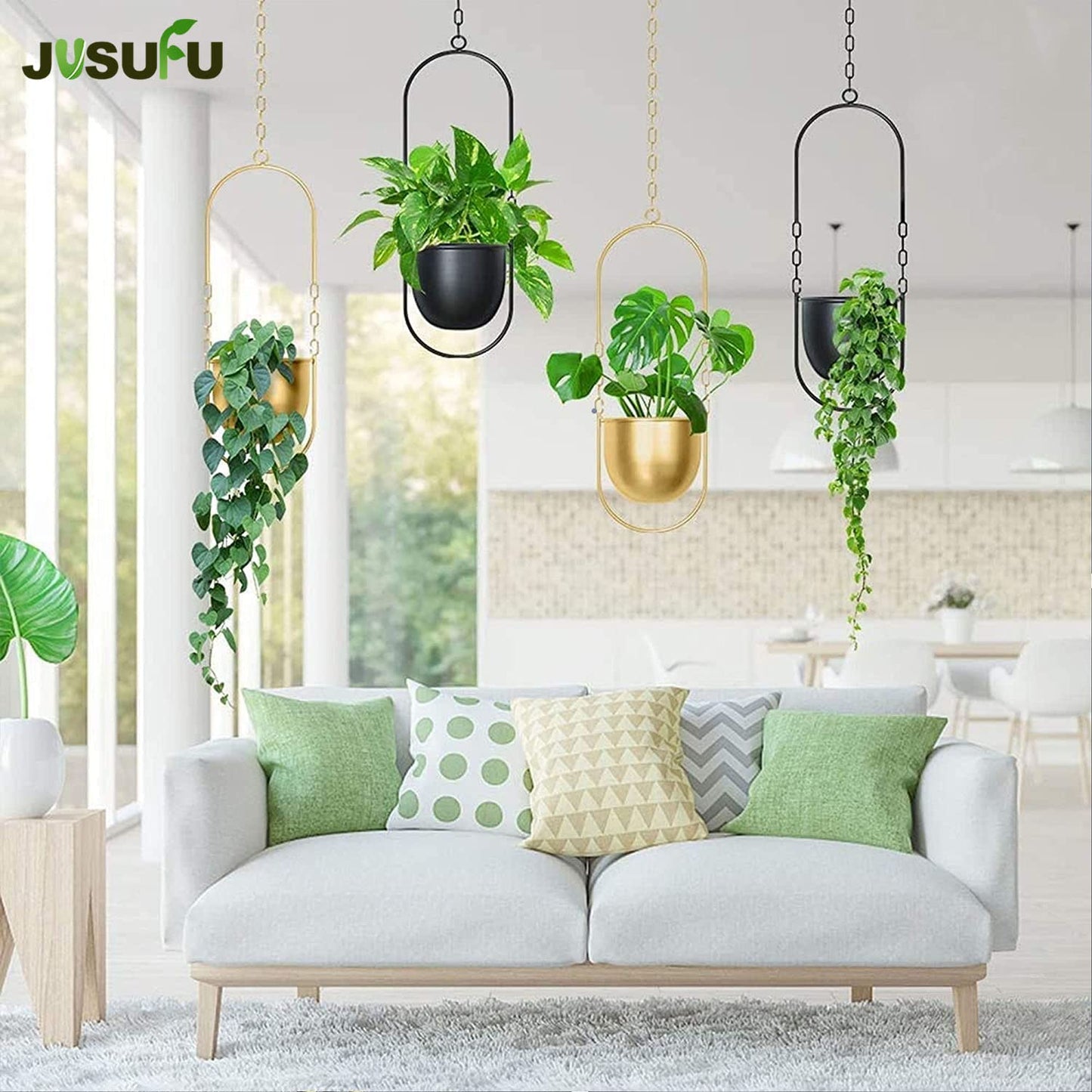 JUSUFU Metal Hanging Planters for Indoor & Outdoor, No Plant Included(Gold)