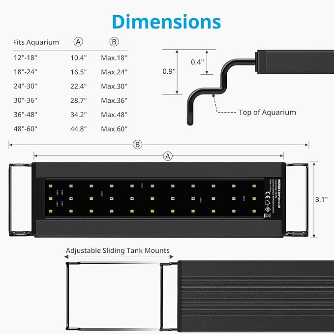 NICREW C10 Plants LED Aquarium Light, 48-60 in, 32 Watts, Full Spectrum Fish Tank Light with Timer, Day and Night Cycle, Brightness Adjustable