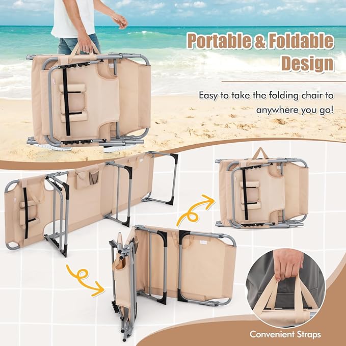 Goplus Tanning Chair, Folding Adjustable Patio Lounge Chair