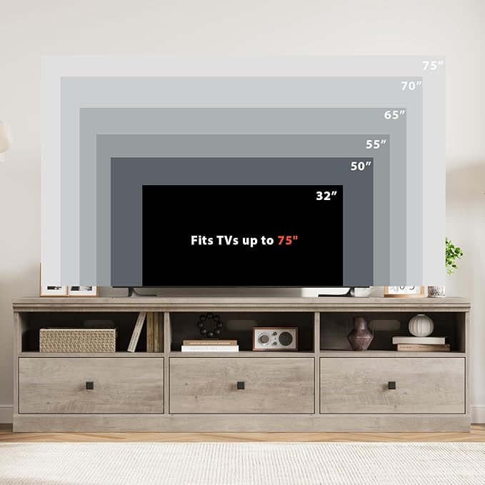 IDEALHOUSE 70in TV Stand for TVs up to 80", Mid Century Modern Entertainment