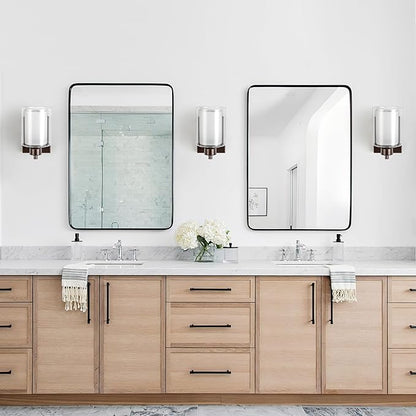 2 Pack Bath Vanity Light Fixtures, Modern Indoor Wall Scone Lighting with Dual Glass Shade, Oil Rubbed Bronze Wall Lamp for Bedroom Mirror Kitchen Living Room Entryway