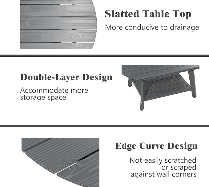 Oval Coffee Table with Open Storage Shelf, Dark Gray Wood Grain Sturdy Coffee
