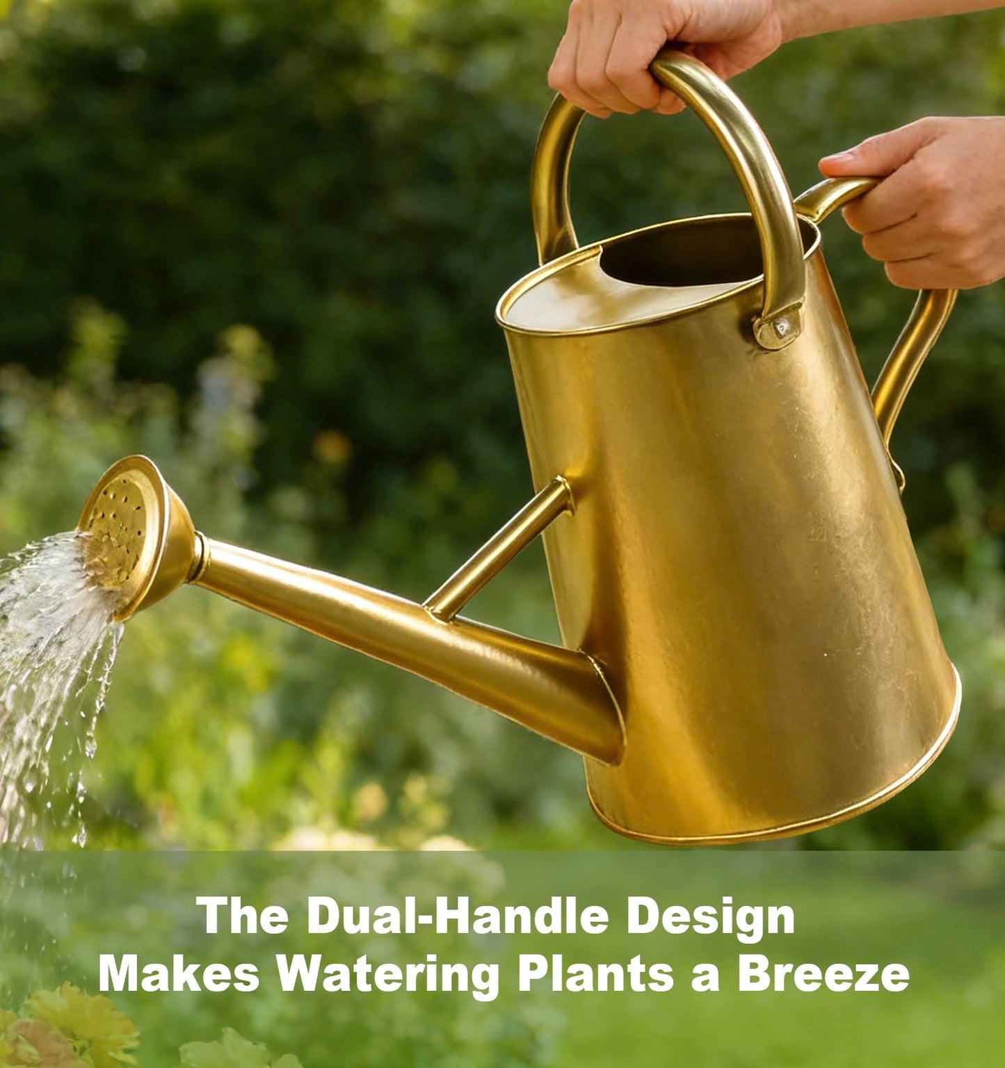 Watering Can for Outdoor&Indoor Plants，1.5 Gallon（5.7L） Metal Watering Can with with Removable Spout，Large Galvanized Steel Garden Flower Water Can Watering Pot with 2 Handles，Gold