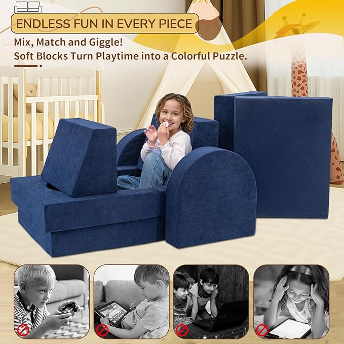 Fvkind 10 Pcs Modular Kids Play Couch, Foam Kids Play Couch