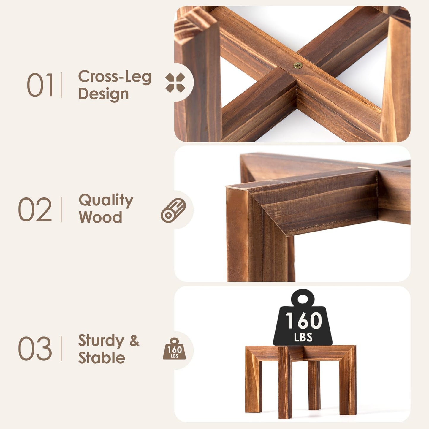Leaf&lull Plant Stands for Indoor Plants Farmhouse Round Wood Plant Pedestal Decorative Wooden Display Rack Heavy Duty Flower Planter Base for Tabletop Corner Walnut 3 Pack